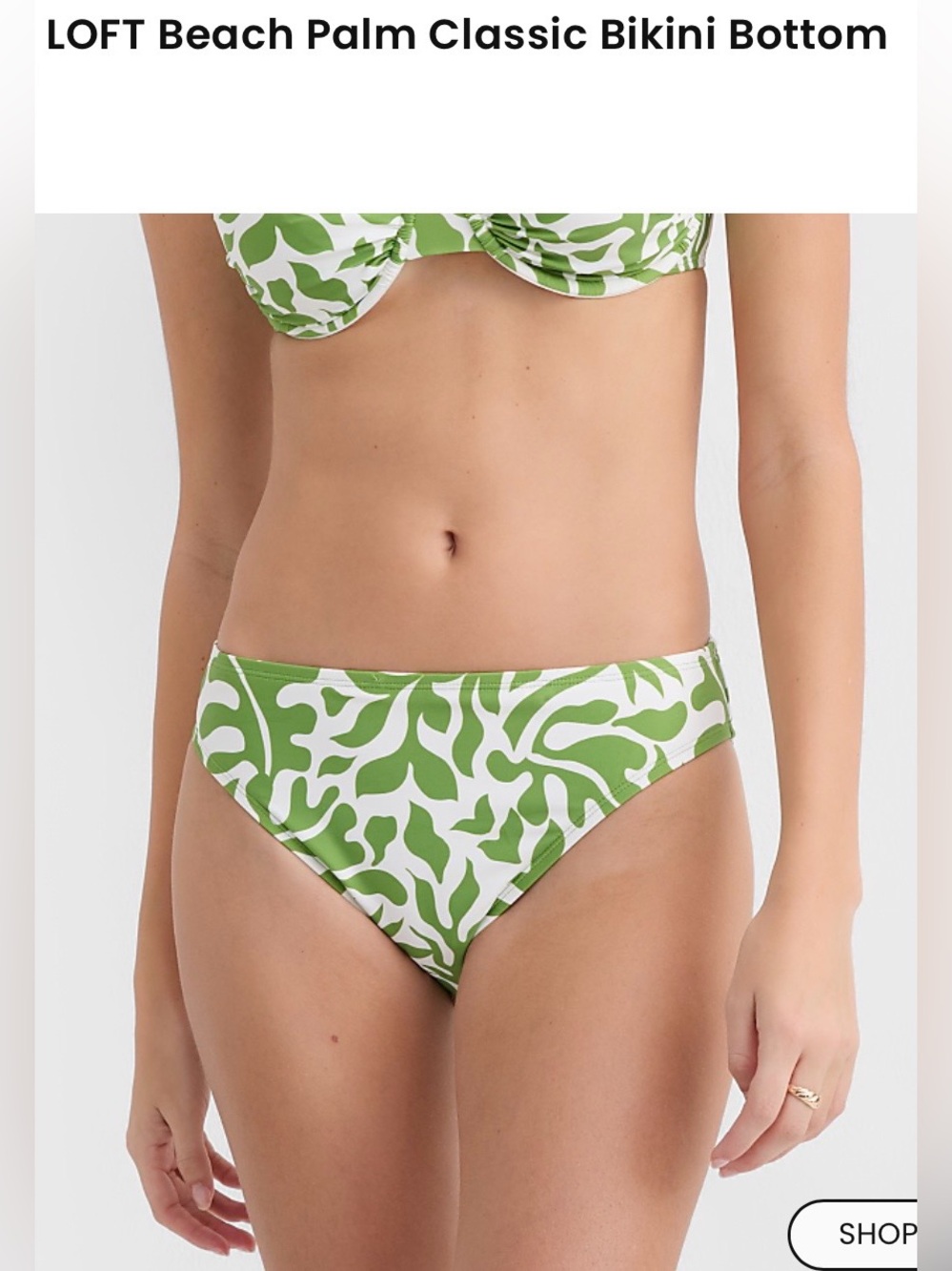 LOFT Green Leaf Print Bikini Bottom SIZE XS
